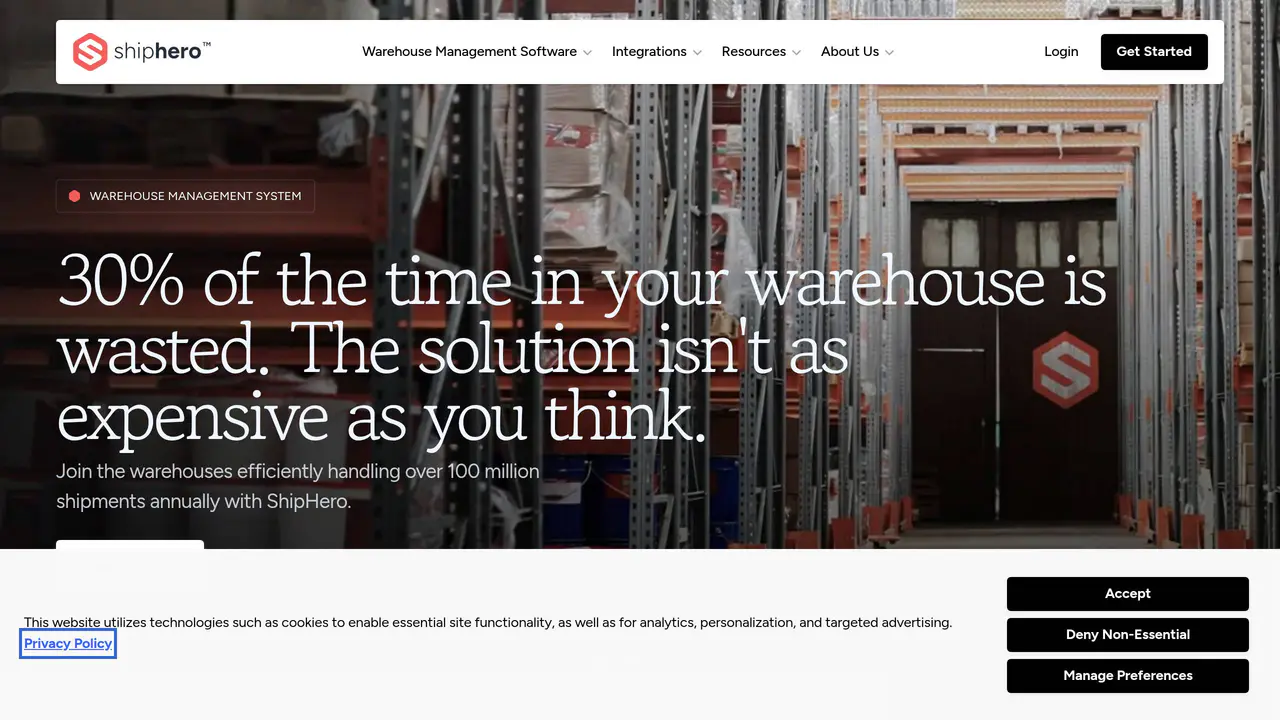 Homepage preview of ShipHero, captured Aug 31, 2026