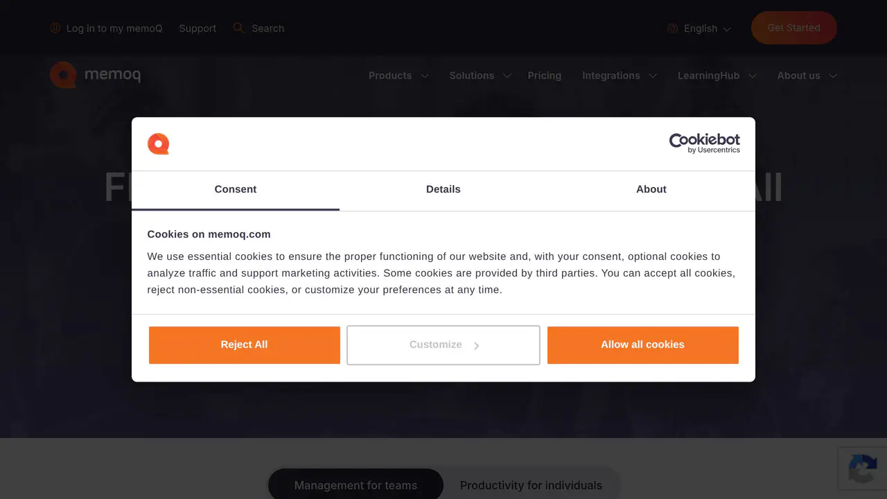 Pricing-page preview of MemoQ, captured Jul 24, 2026
