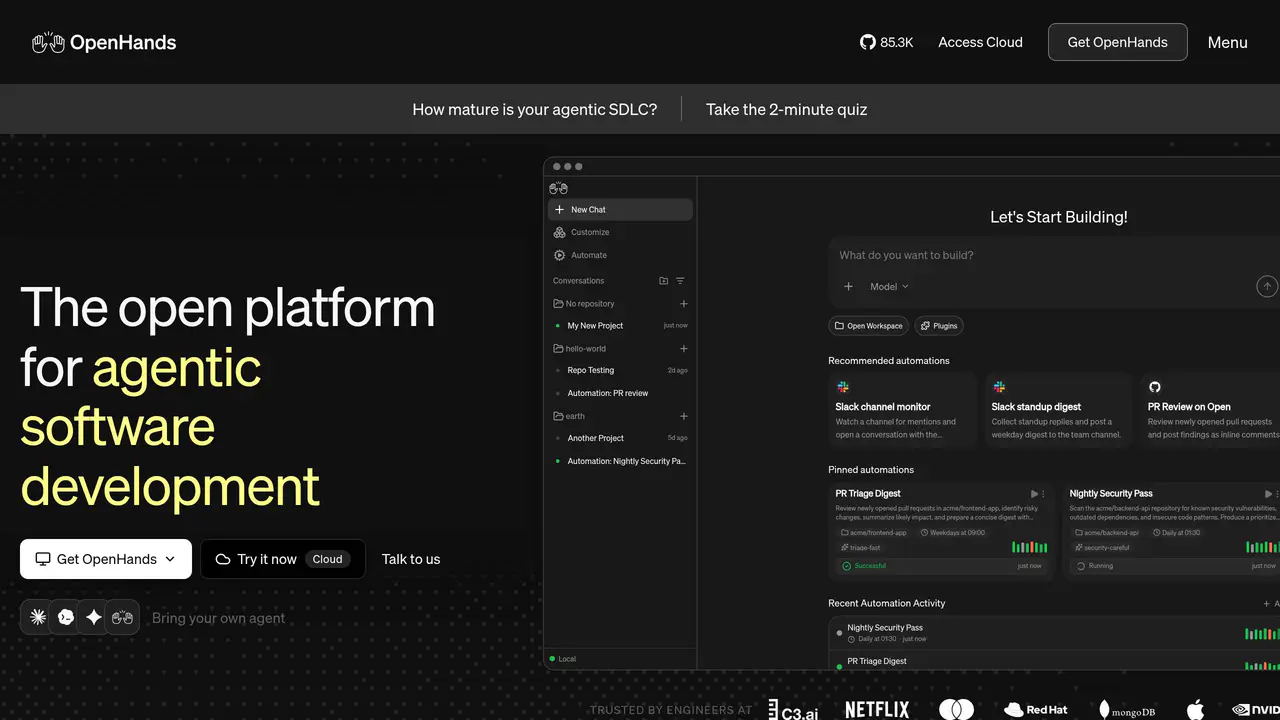 Homepage preview of OpenHands, captured Sep 1, 2026
