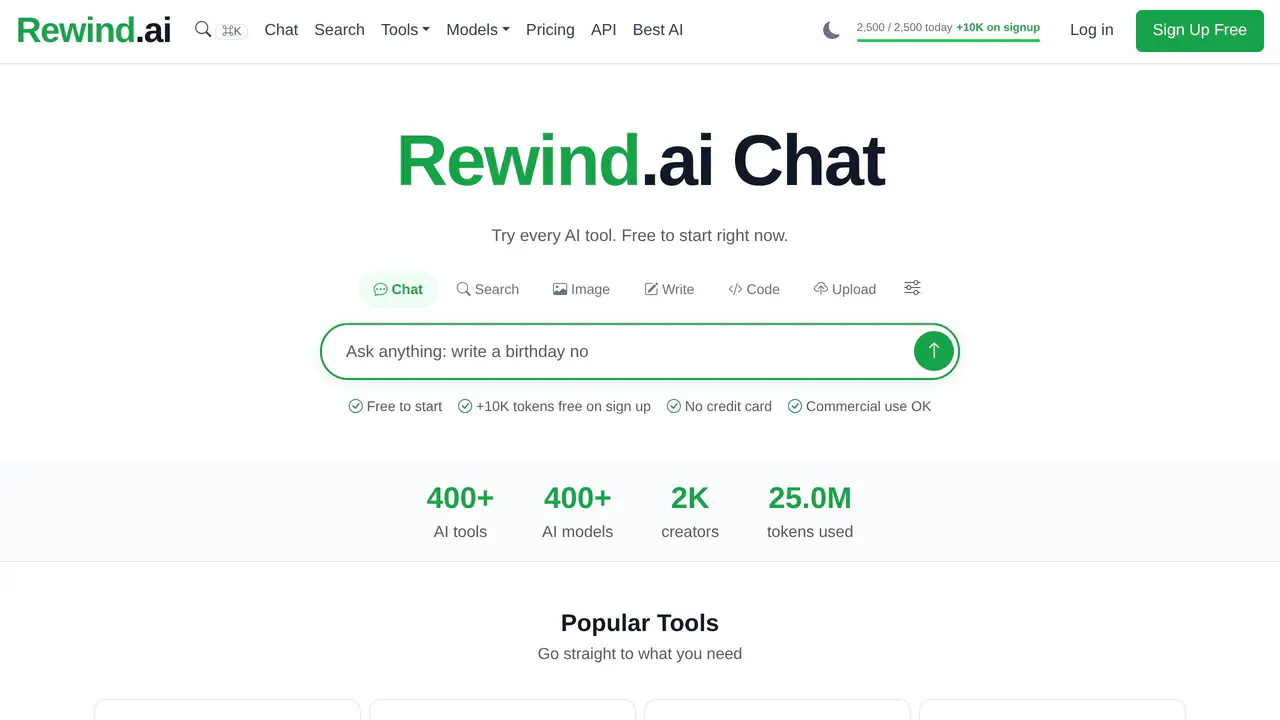 Homepage preview of Rewind, captured Jul 28, 2026