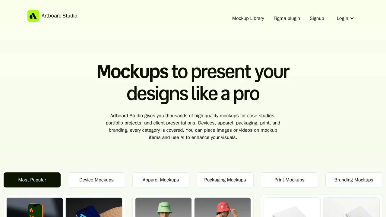 Homepage preview of Artboard Studio, captured Jul 30, 2026