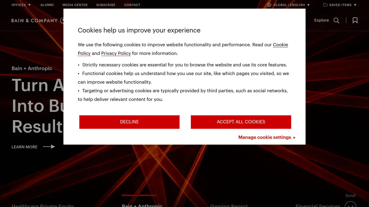 Homepage preview of Bain & Company, captured Aug 29, 2026