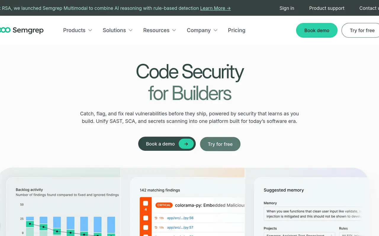 Homepage preview of Semgrep, captured Jul 22, 2026