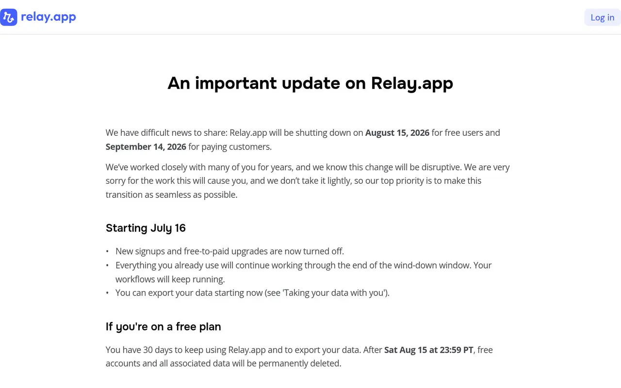 Homepage preview of Relay.app, captured Jul 21, 2026