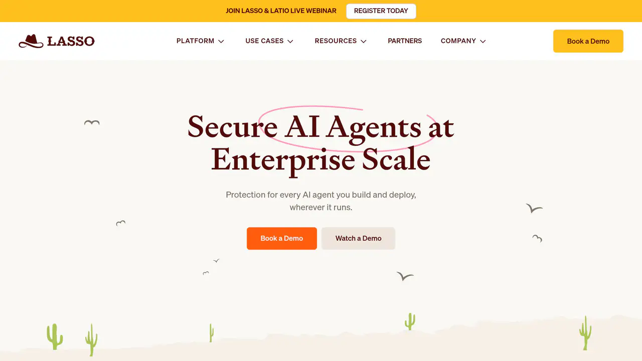 Homepage preview of Lasso Security, captured Jul 27, 2026