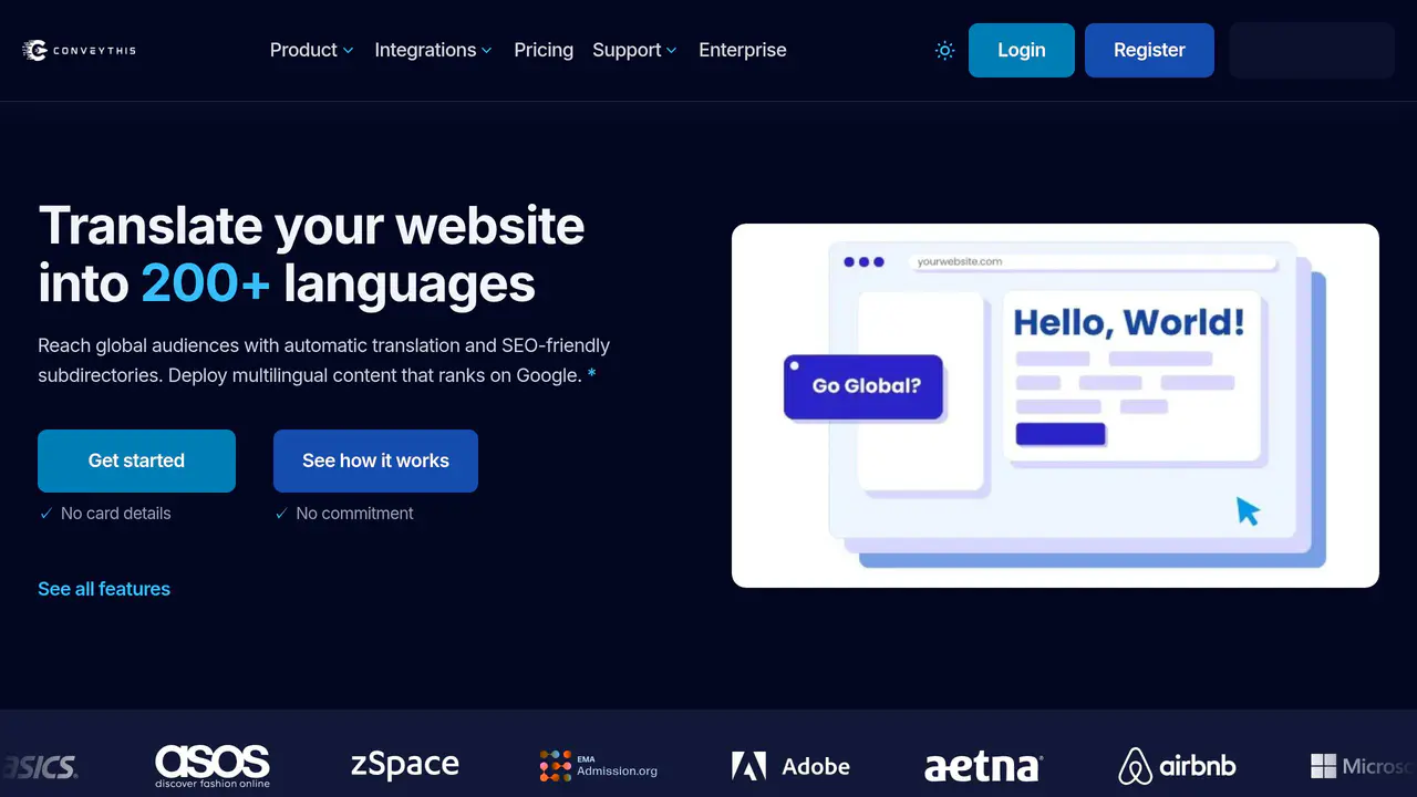 Homepage preview of ConveyThis, captured Aug 1, 2026