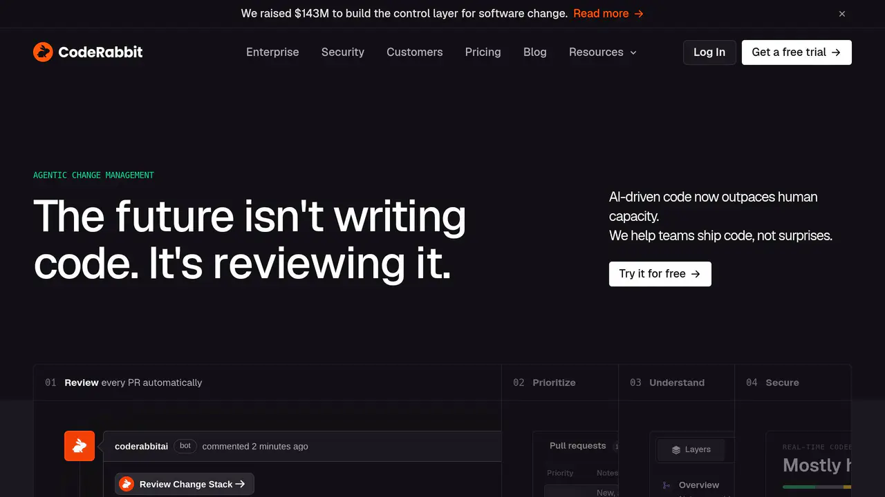 Homepage preview of CodeRabbit, captured Aug 19, 2026