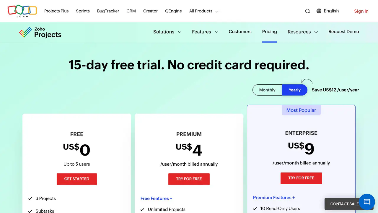 Pricing-page preview of Zoho Projects AI, captured Jul 23, 2026