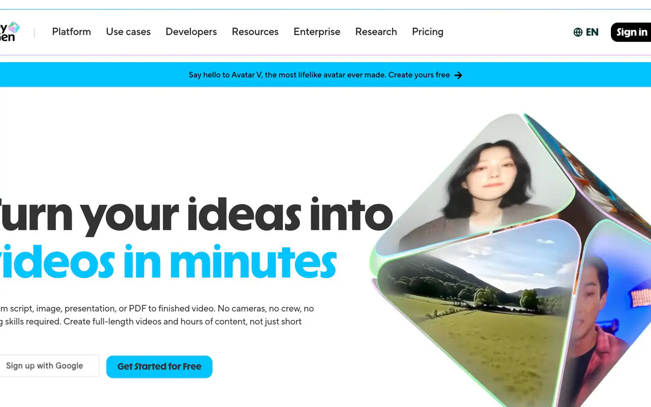 Homepage preview of HeyGen, captured Jul 21, 2026