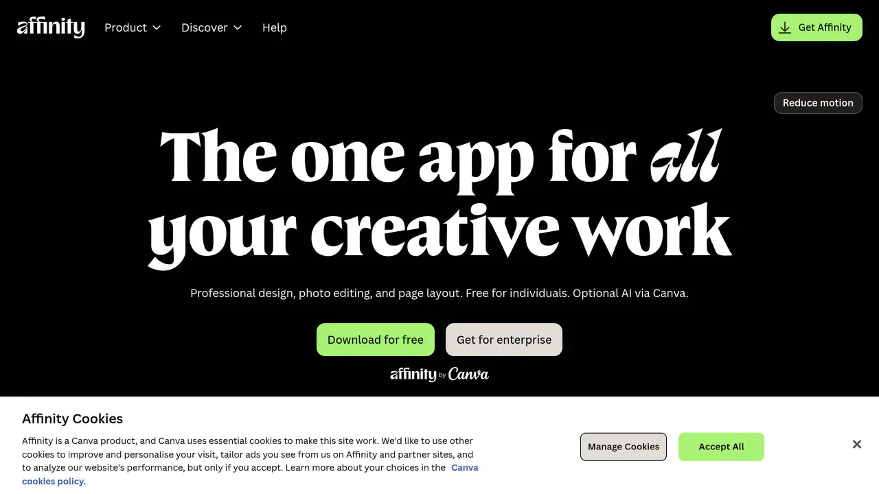 Homepage preview of Affinity Designer, captured Aug 30, 2026