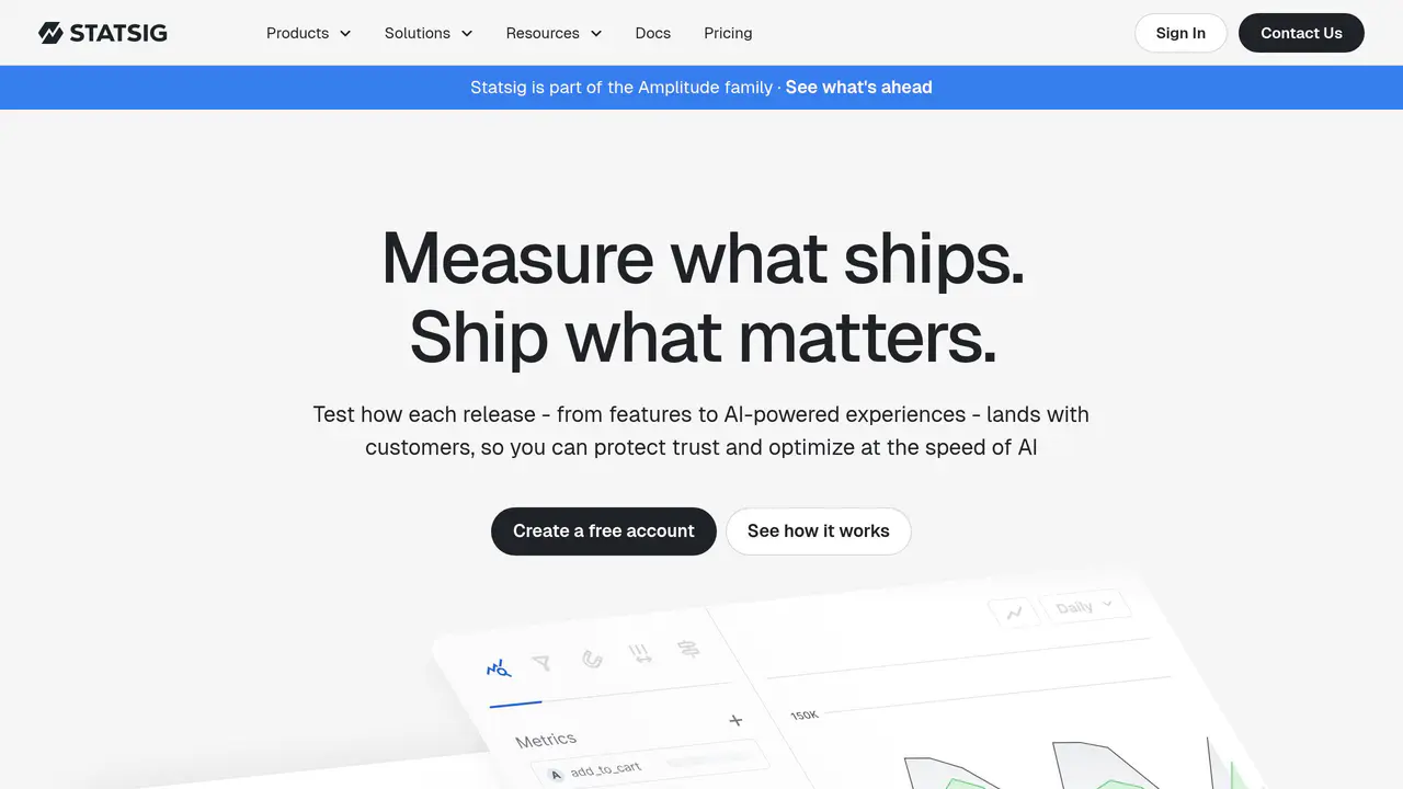 Homepage preview of Statsig, captured Jul 31, 2026