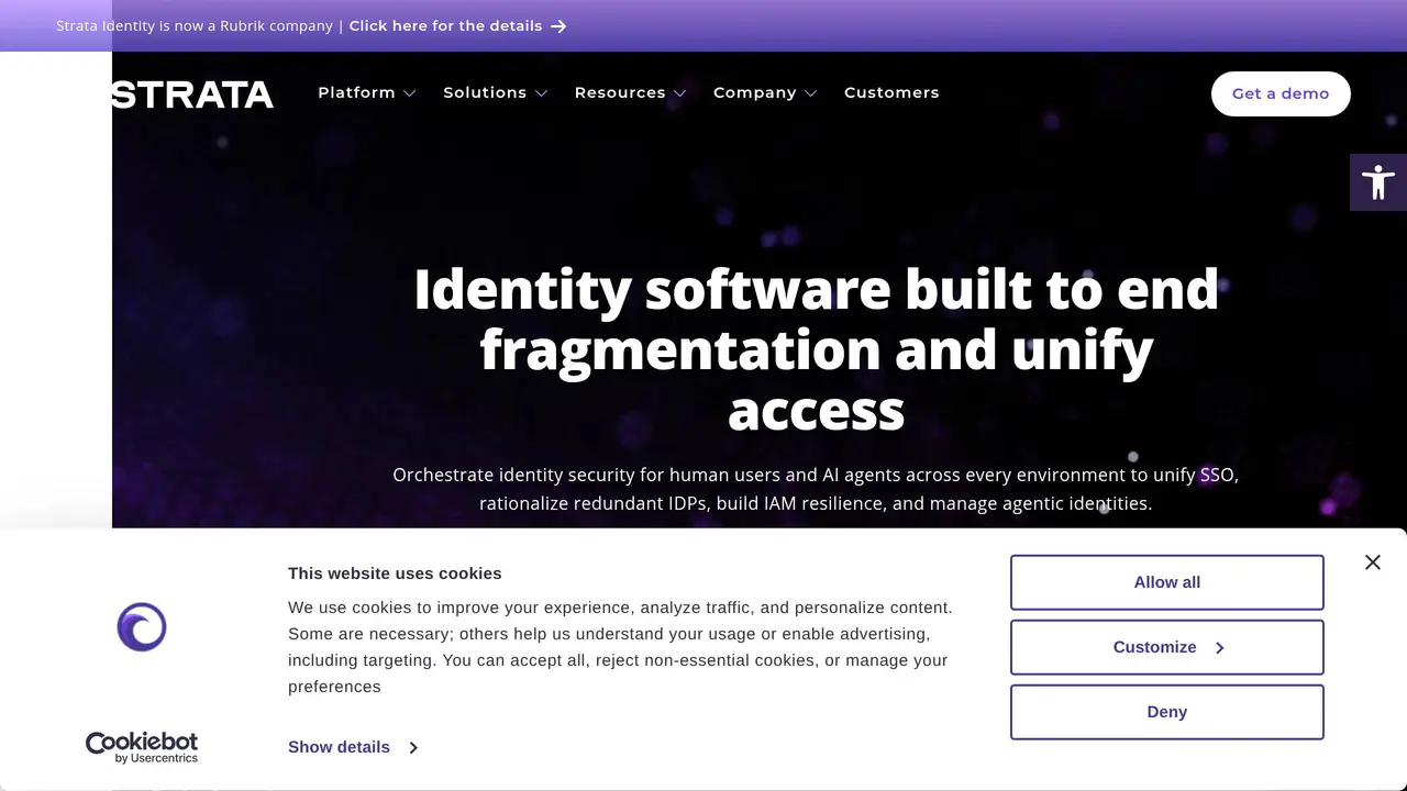 Homepage preview of Strata Identity, captured Jul 26, 2026