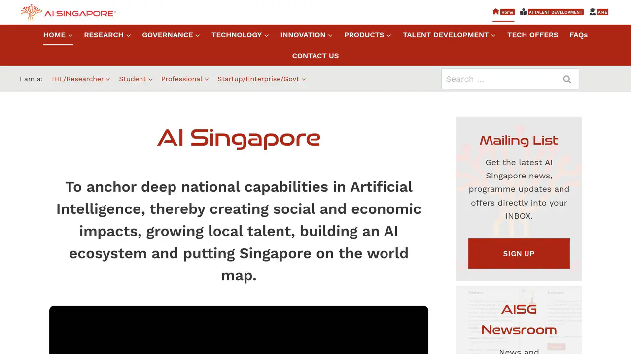 Homepage preview of AI Singapore, captured Jul 31, 2026