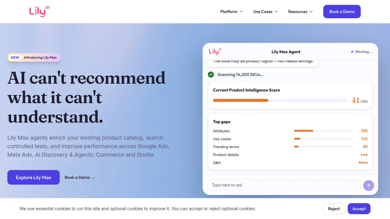 Homepage preview of Lily AI, captured Jul 24, 2026