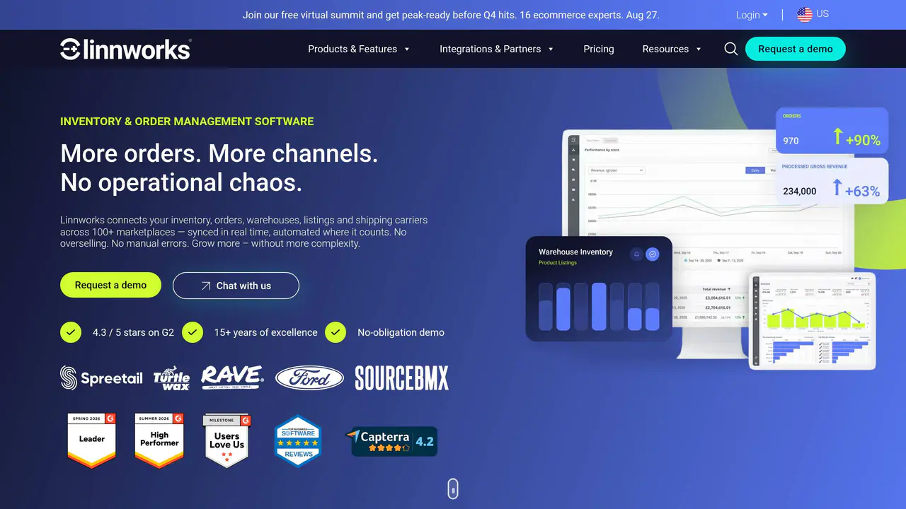 Homepage preview of Linnworks, captured Jul 24, 2026