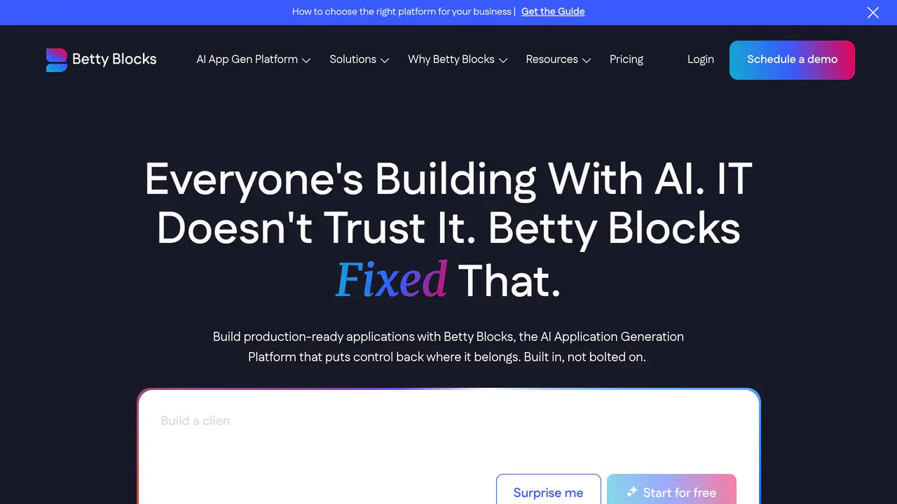 Homepage preview of Betty Blocks, captured Jul 30, 2026