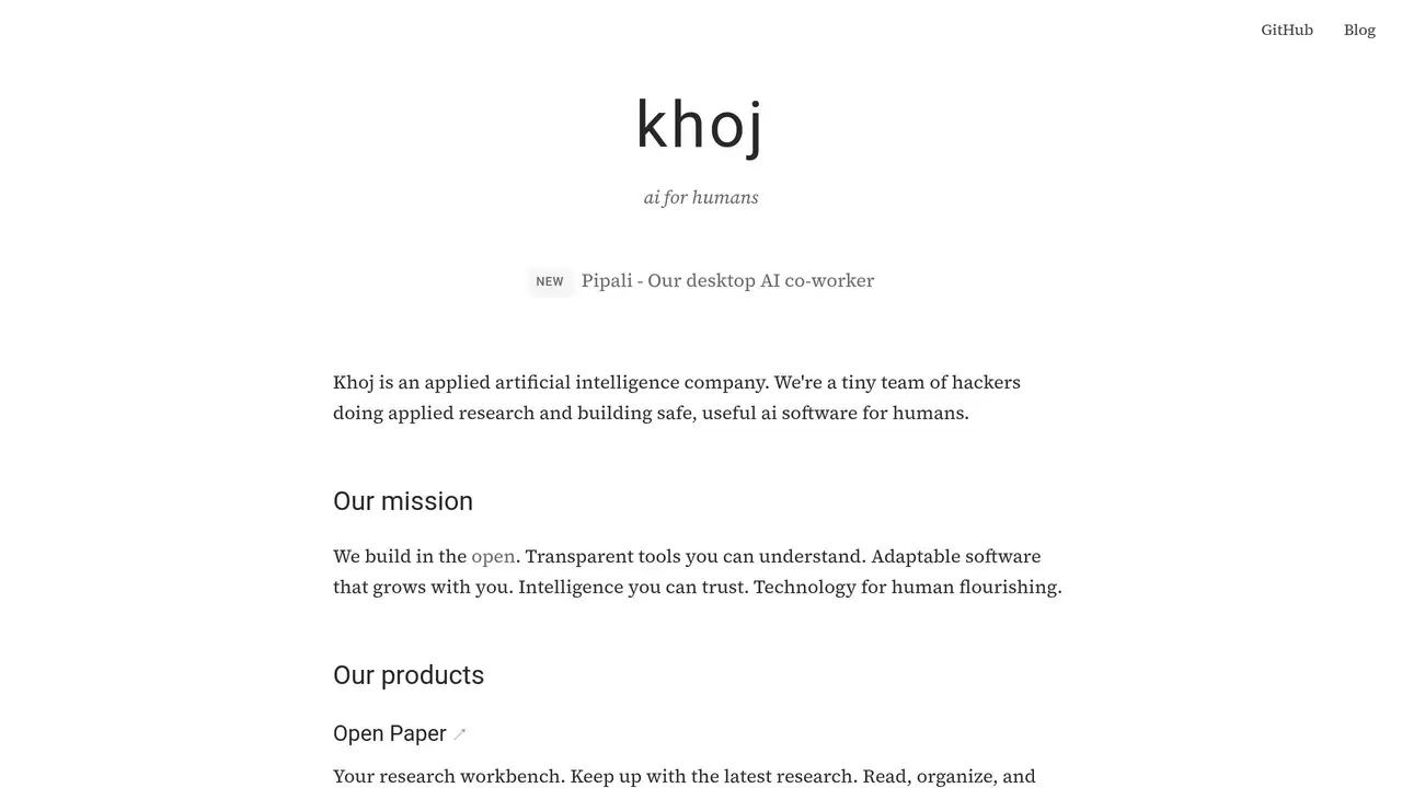 Homepage preview of Khoj, captured Jul 28, 2026