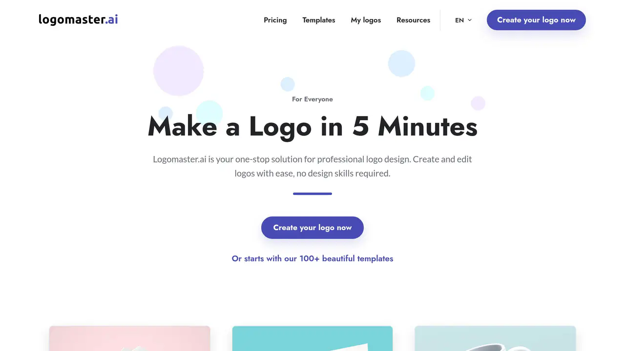 Homepage preview of Logomaster.ai, captured Aug 1, 2026