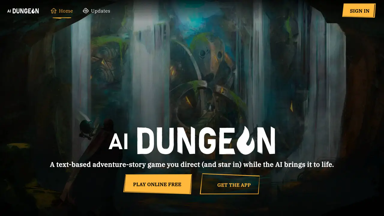 Homepage preview of AI Dungeon, captured Jul 24, 2026