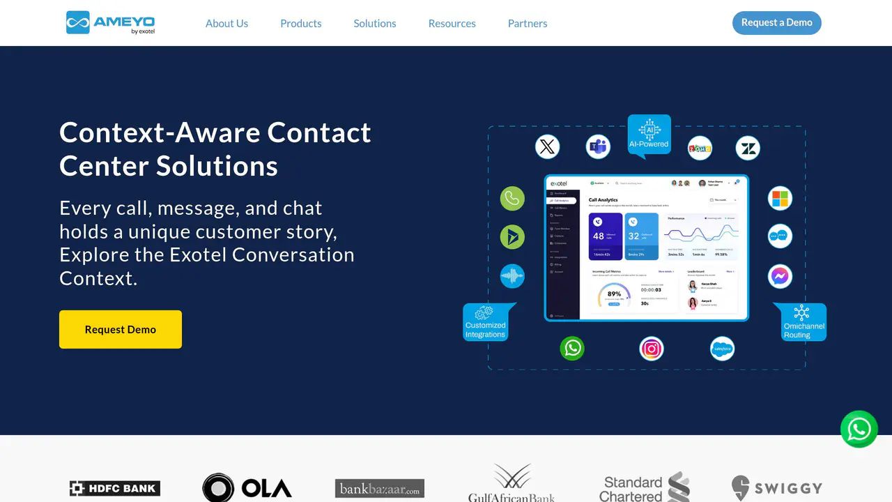 Homepage preview of Ameyo, captured Jul 24, 2026