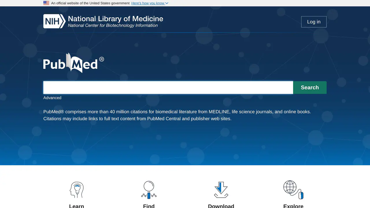 Homepage preview of PubMed, captured Aug 3, 2026