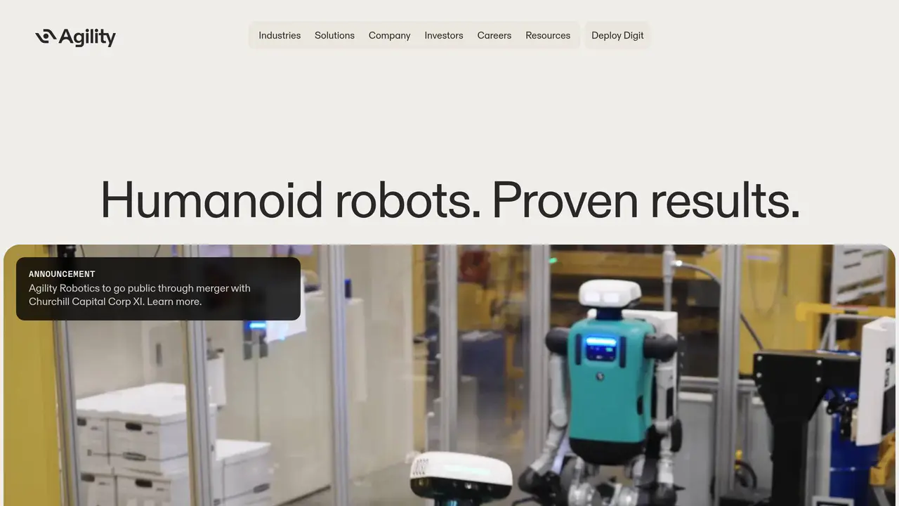 Homepage preview of Agility Robotics, captured Aug 29, 2026