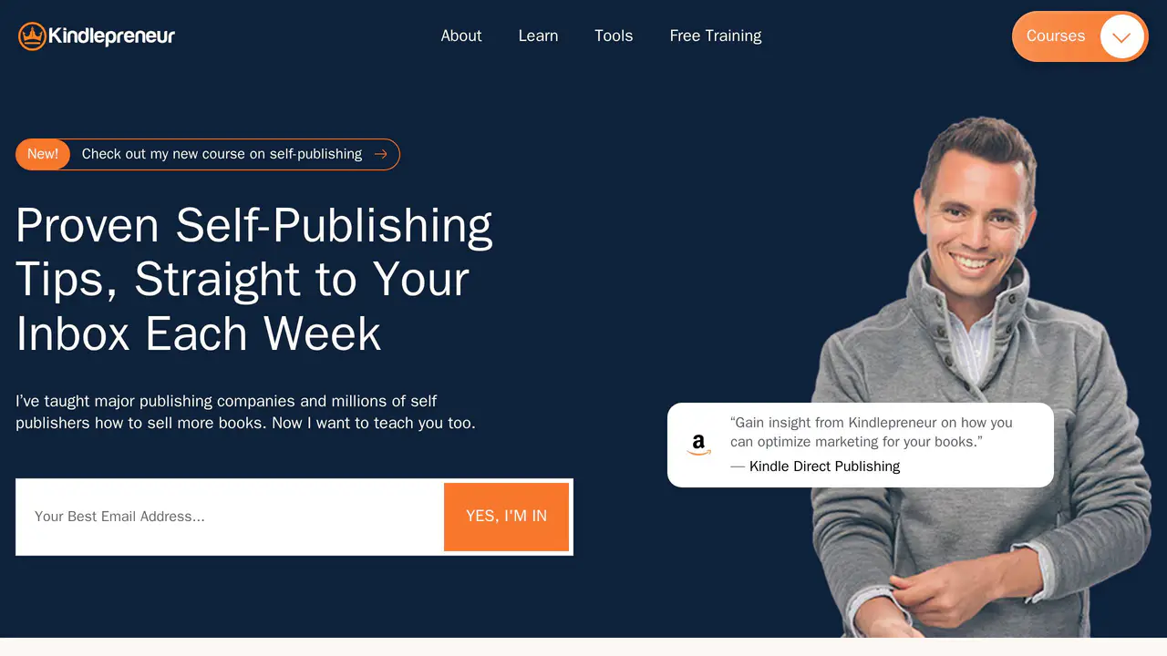 Homepage preview of Kindlepreneur, captured Aug 5, 2026