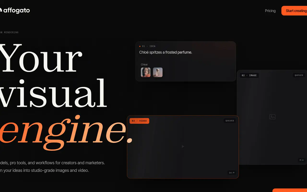 Homepage preview of Affogato AI, captured Jul 22, 2026