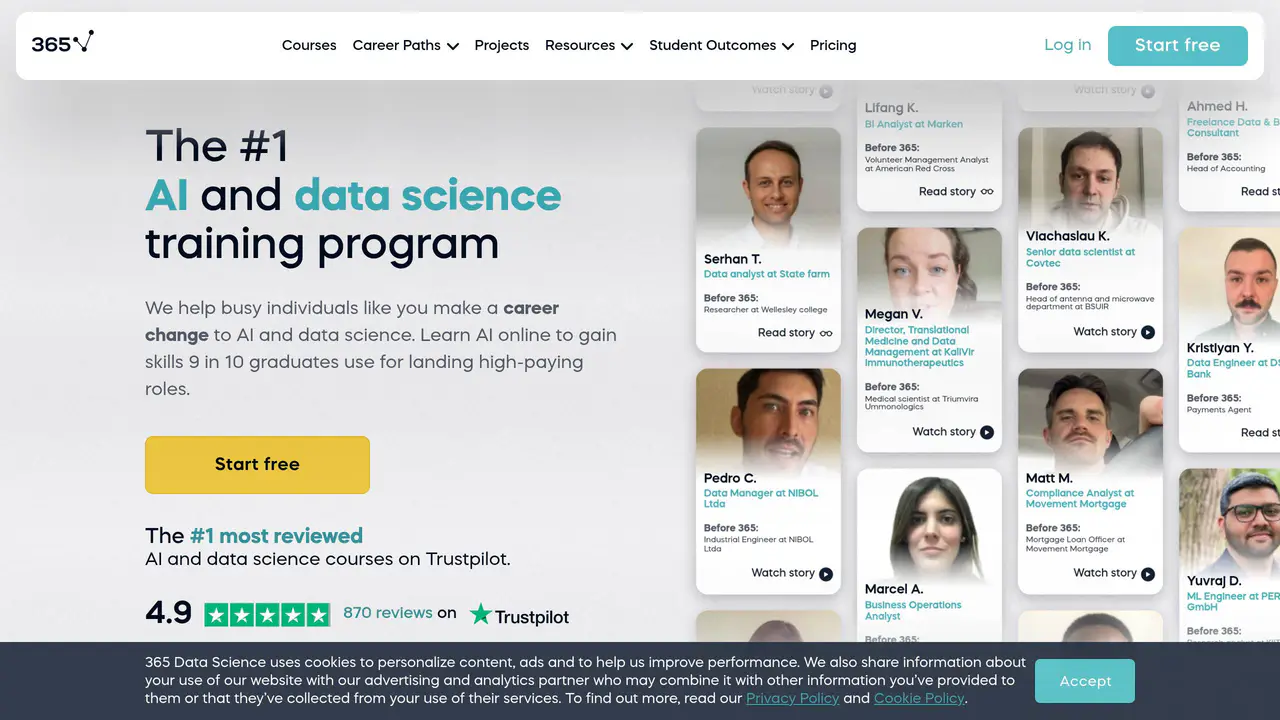 Homepage preview of 365 Data Science, captured Sep 17, 2026