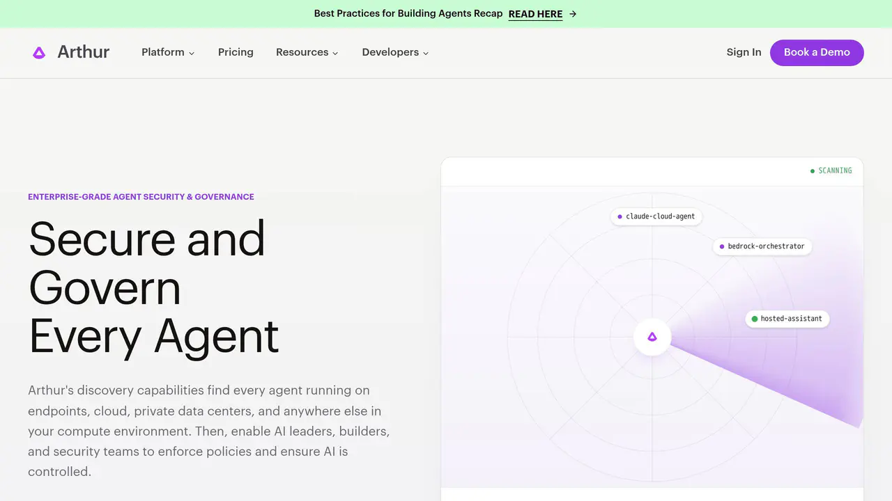 Homepage preview of Arthur AI, captured Sep 18, 2026
