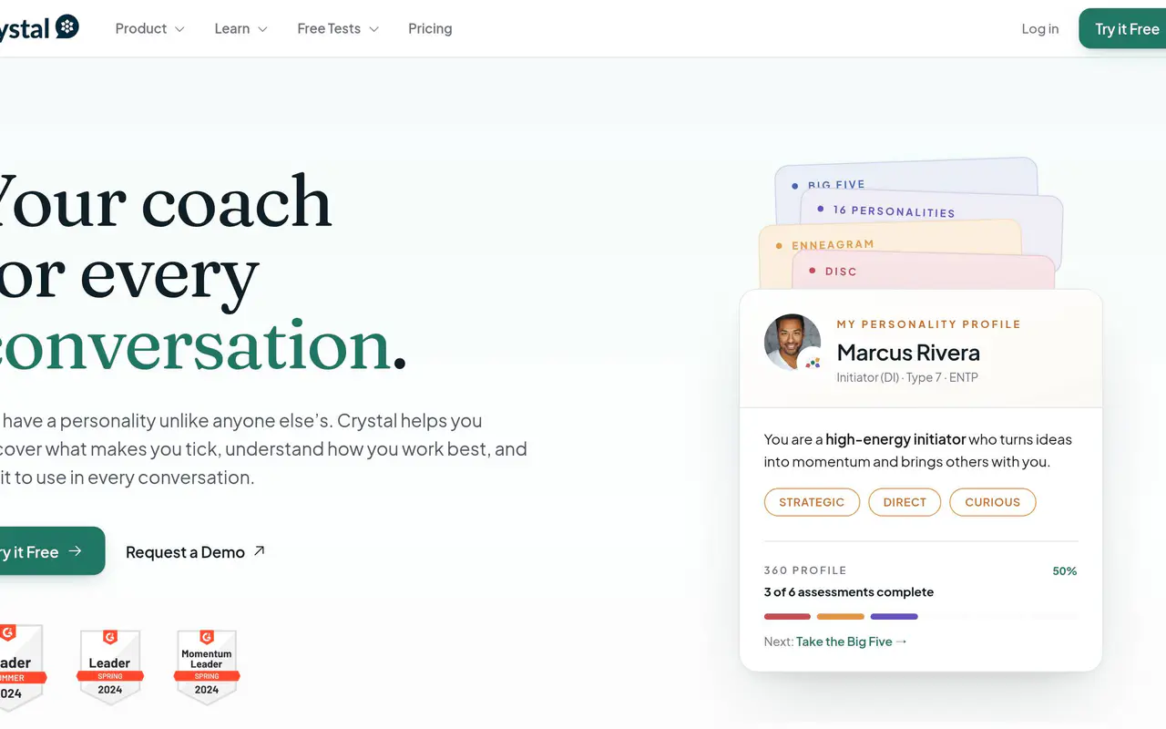 Homepage preview of Crystal Knows, captured Jul 22, 2026