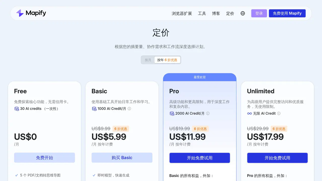 Pricing-page preview of Mapify, captured Jul 23, 2026
