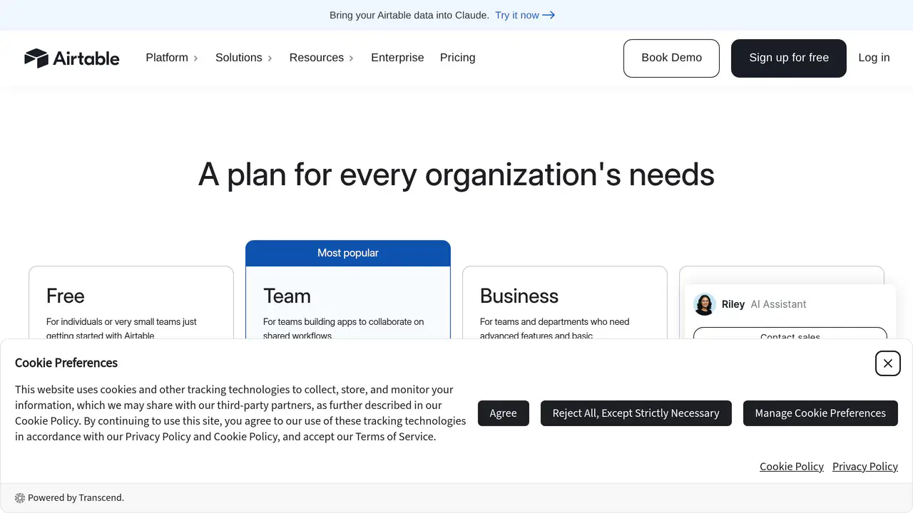 Pricing-page preview of Airtable, captured Jul 24, 2026
