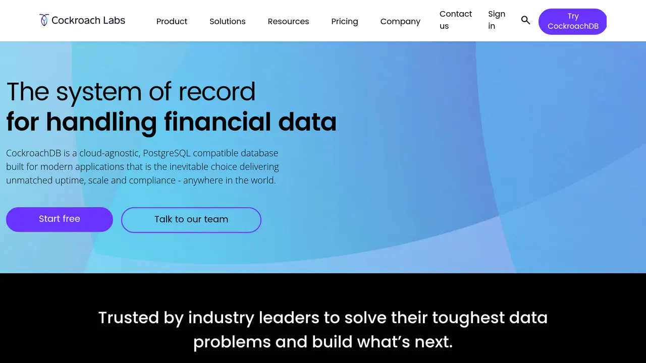 Homepage preview of CockroachDB, captured Jul 31, 2026