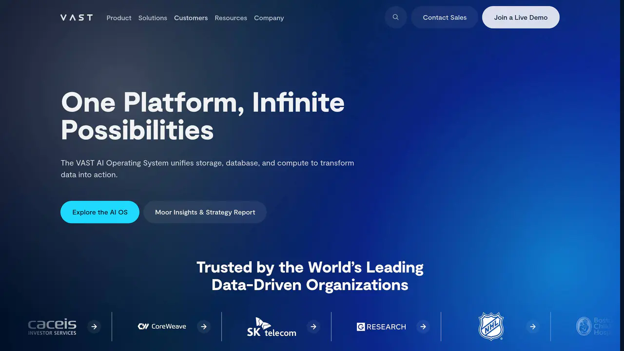 Homepage preview of VAST Data, captured Jul 23, 2026
