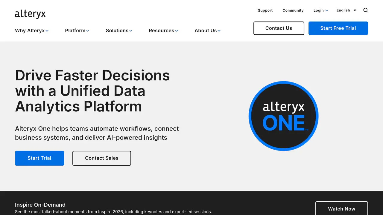 Homepage preview of Alteryx, captured Jul 23, 2026