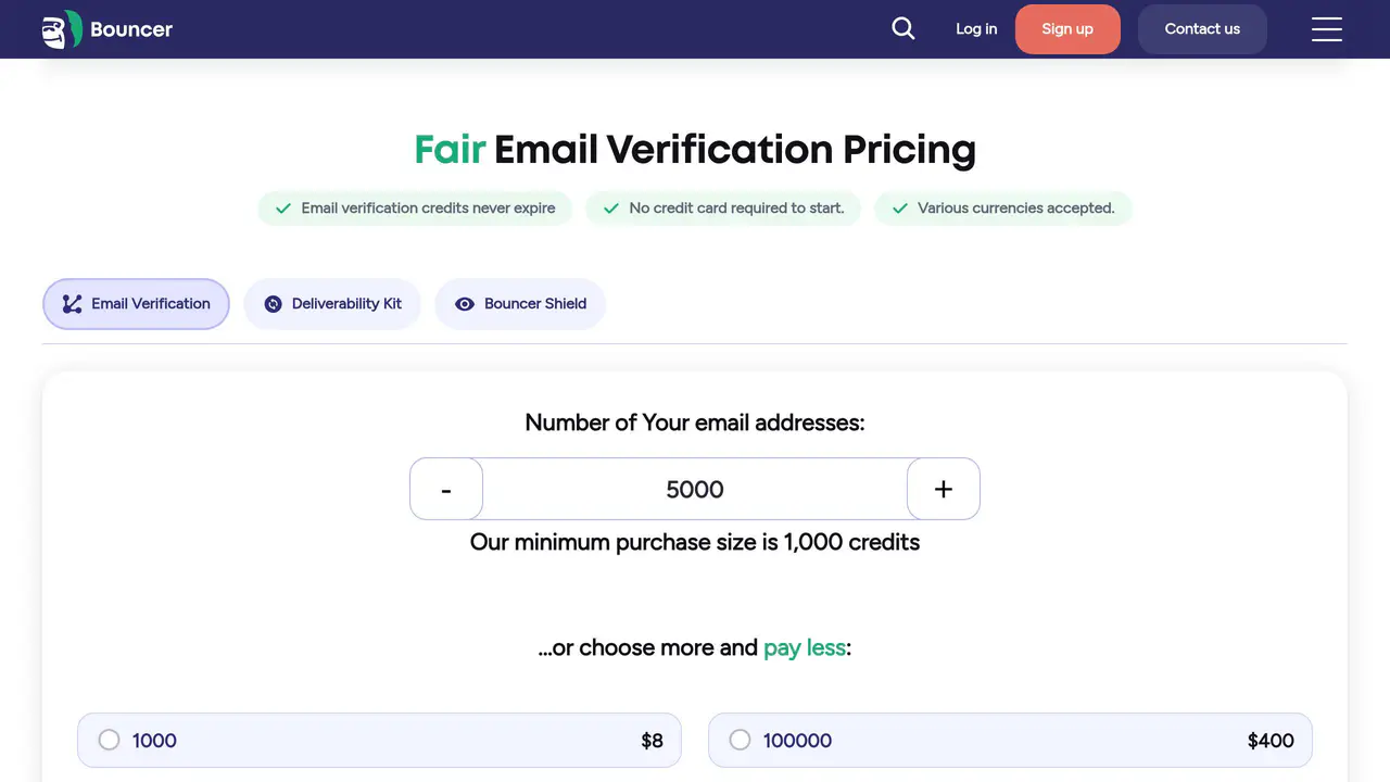 Pricing-page preview of Bouncer, captured Aug 12, 2026