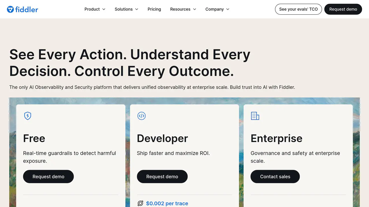 Pricing-page preview of Fiddler AI, captured Sep 9, 2026