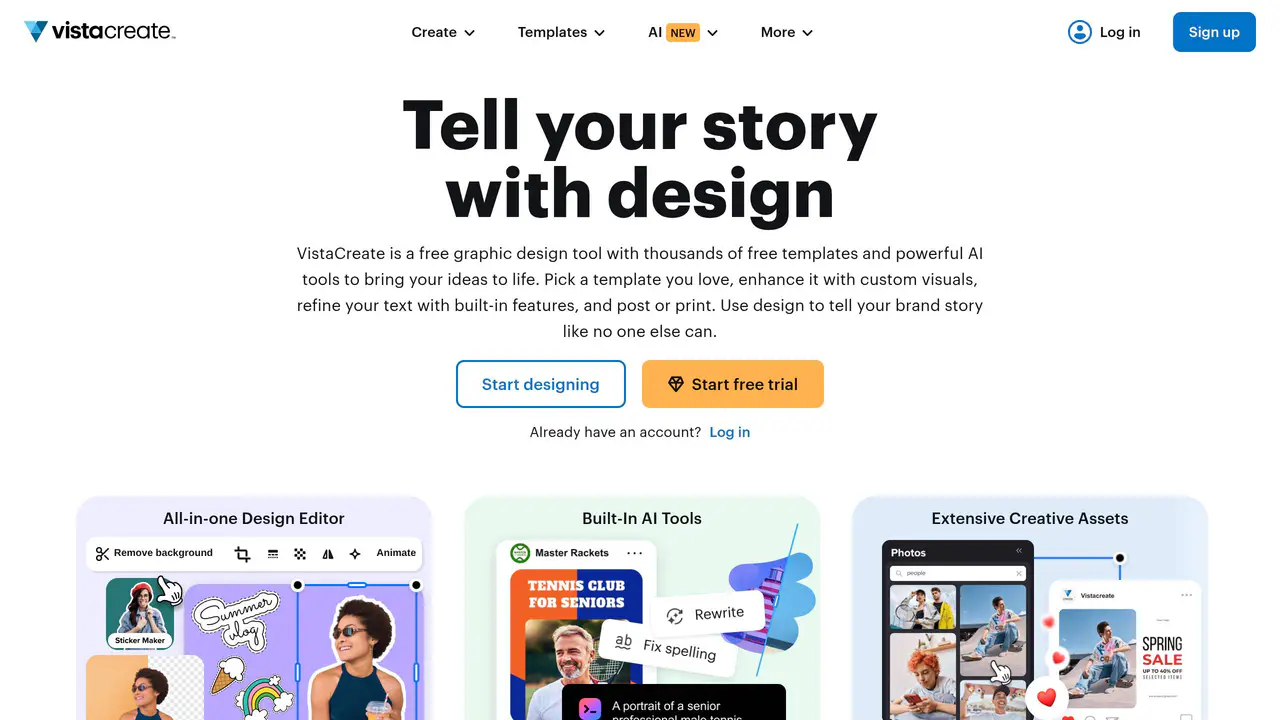 Homepage preview of Crello (VistaCreate), captured Aug 27, 2026