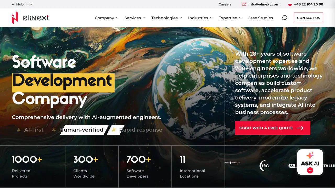 Homepage preview of Elinext, captured Aug 30, 2026