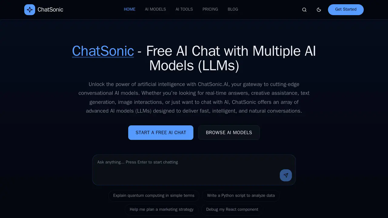 Homepage preview of ChatSonic, captured Jul 23, 2026