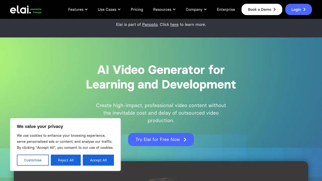 Homepage preview of Elai.io, captured Aug 4, 2026