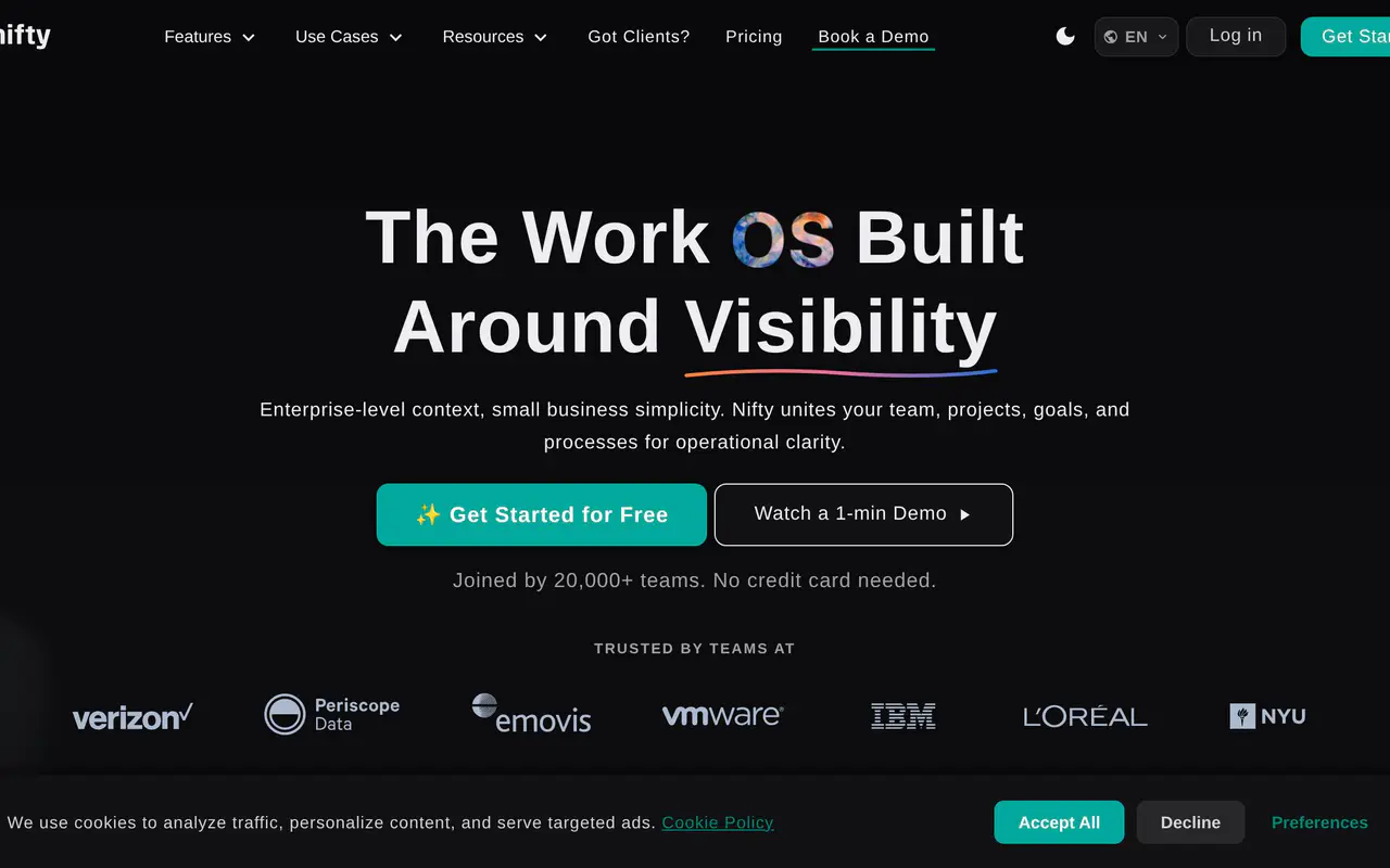 Homepage preview of Nifty, captured Jul 21, 2026