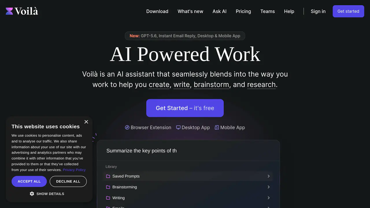 Homepage preview of Voilà, captured Sep 20, 2026