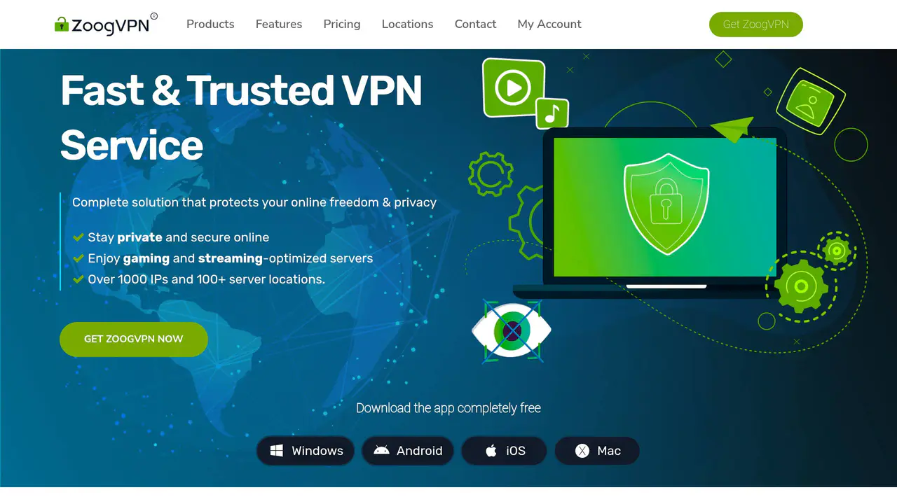 Homepage preview of ZoogVPN, captured Jul 26, 2026