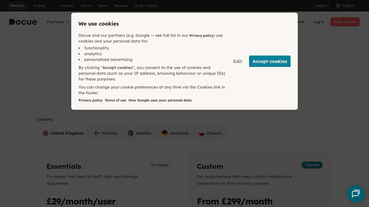 Pricing-page preview of Docue, captured Sep 2, 2026