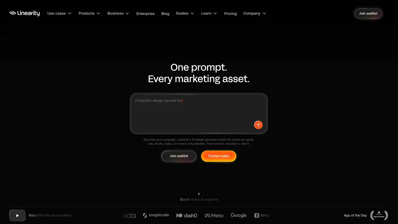 Homepage preview of Linearity, captured Aug 1, 2026