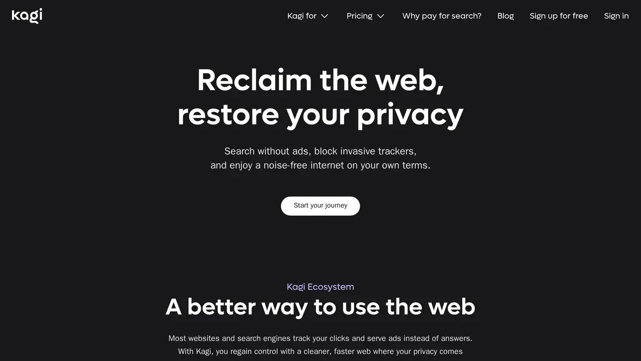 Homepage preview of Kagi, captured Aug 6, 2026