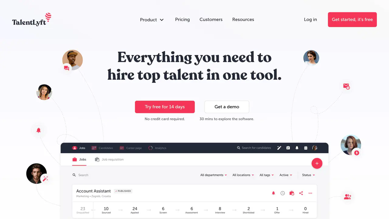 Homepage preview of TalentLyft, captured Jul 30, 2026