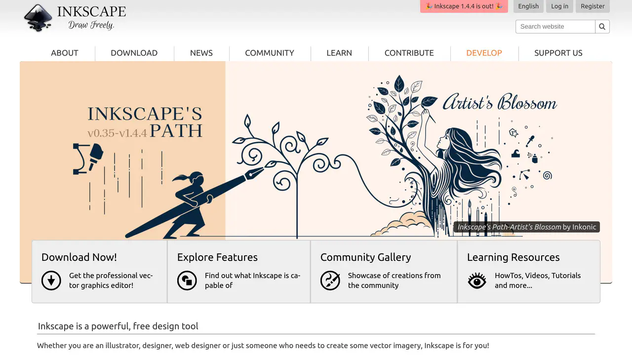 Homepage preview of Inkscape, captured Jul 24, 2026
